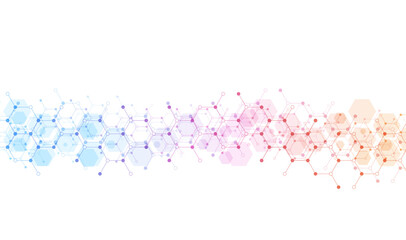 Fototapeta premium Hexagons pattern background. Genetic research, molecular structure. Chemical engineering. Concept of innovation technology. Used for design healthcare, science and medicine background
