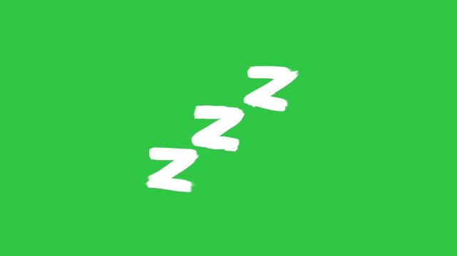 White zzz sleep symbols floating animation on green screen background loop video
