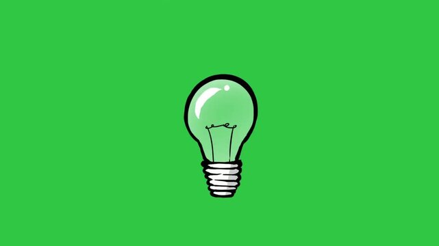 Animated glowing light bulb blinking on green screen background for creative idea
