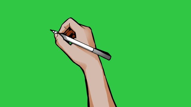 Hand drawing animation with pen on green screen for whiteboard video production