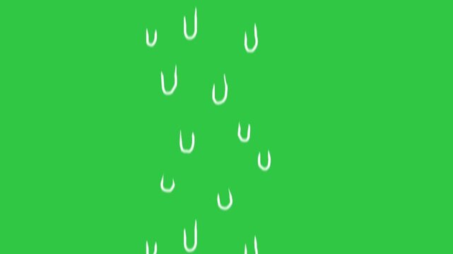 Hand drawn animated rain drops falling down on green screen background animation
