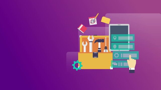 Conceptual illustration showing digital tools and workspace elements for online solutions