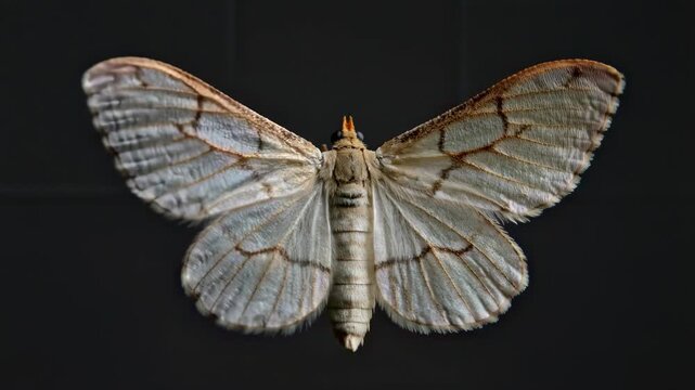 A beautiful black swallowtail butterfly with colorful yellow and orange wings is isolated on a dark background in this macro nature closeup of a lepidoptera insect