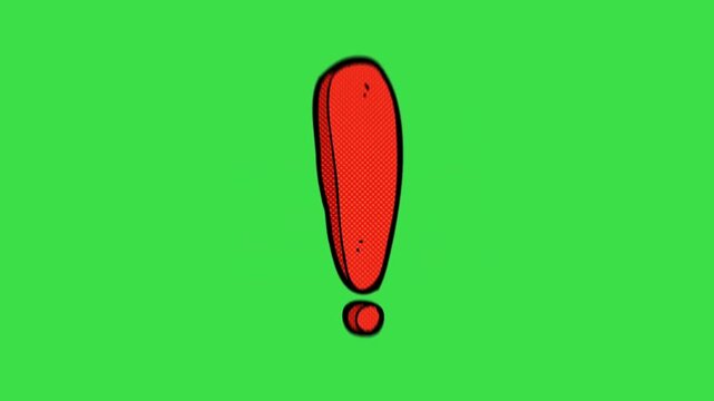 Red exclamation mark animation on green screen background for alert video editing