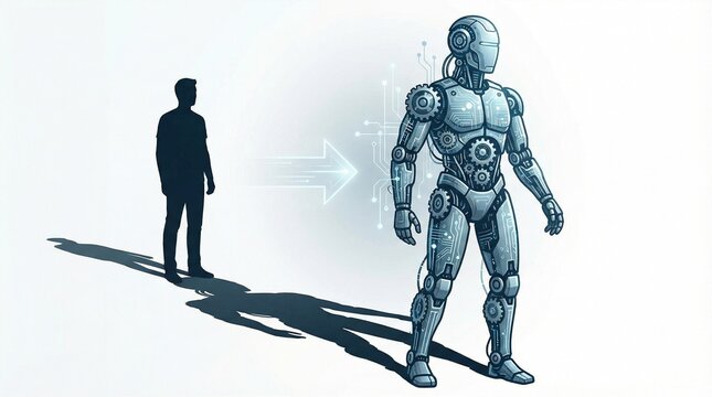 illustration of human shadow transforming into robot figure
