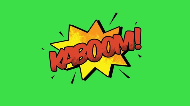 Kaboom comic speech bubble explosion animation on green screen background
