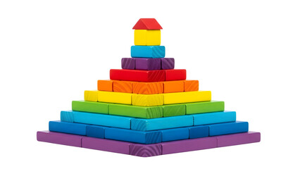 Obraz premium Vibrant rainbow colored wooden blocks stacked in pyramid shape