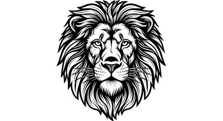 Fototapeta premium A black and white vector illustration of a lion's head with a majestic mane