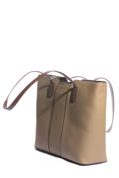 Beige women's leather bag on a white background