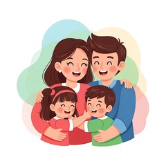 Obraz premium Happy Cartoon Family Portrait with Children.