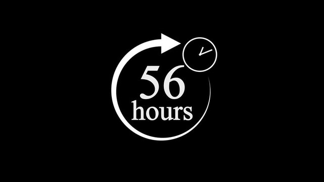 56 Hours Countdown Timer Animation. Stopwatch Clock icon with 56 Hour&rsquo;s Time Management on Black Background. 4k video.