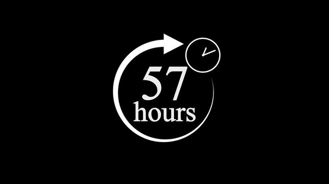 57 Hours Countdown Timer Animation. Stopwatch Clock icon with 57 Hour&rsquo;s Time Management on Black Background. 4k video.