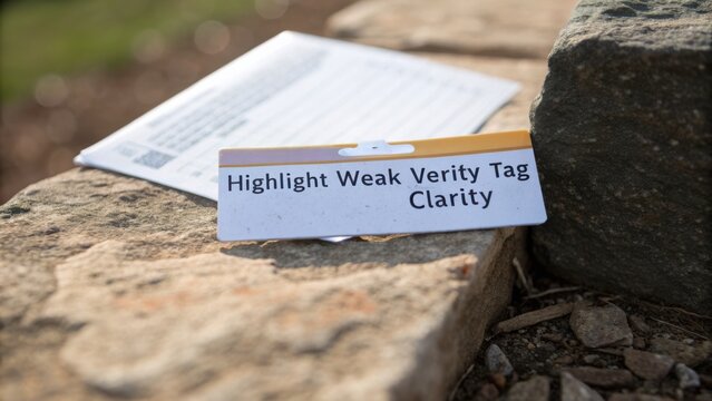 Highlight Weak Verity Tag Clarity on Stone Surface with Paper Document in Natural Outdoor Environment
