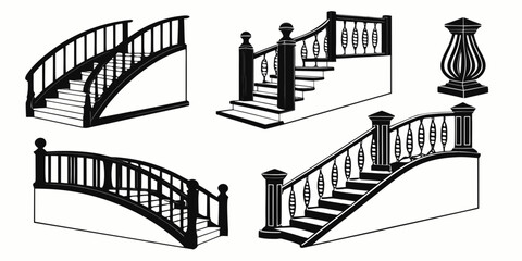A variety of different types of stairs and ladders in a simple line art style © Tff