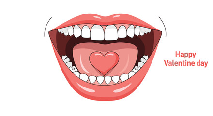 Naklejka premium Creative Valentine's Day illustration showing a wide open smile with a heart shaped tongue to express love and happiness.