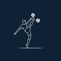 Obraz premium Soccer player executing a high kick with two balls