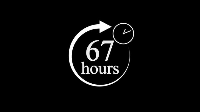 67 Hours Countdown Timer Animation. Stopwatch Clock icon with 67 Hour&rsquo;s Time Management on Black Background. 4k video.