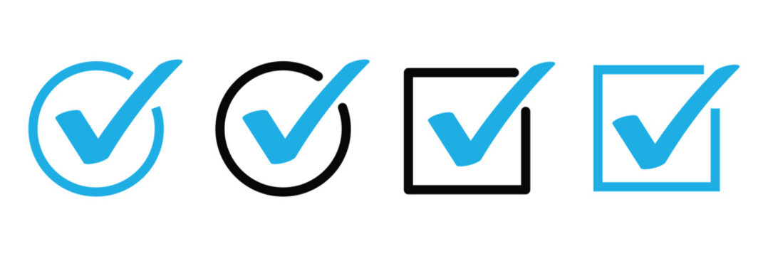 Check box icon with correct, accept checkmark icons tick box checked. Approve symbol. Check mark icon vector design. Blue check mark icon. Blue tick symbol. Vector check icon