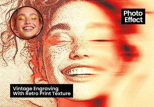 Vintage Engraving  With Retro Print Texture Photo Effect
