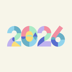 Fototapeta premium Vibrant geometric 2026 numerals in cheerful pastel tones symbolize future, progress, and new beginnings for modern celebrations