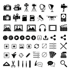 Captivating collection of modern digital creative production and editing icons for multimedia projects and content creation