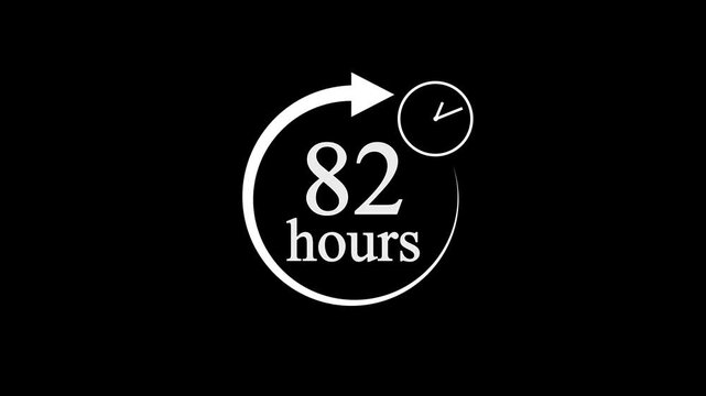82 Hours Countdown Timer Animation. Stopwatch Clock icon with 82 Hour&rsquo;s Time Management on Black Background. 4k video.