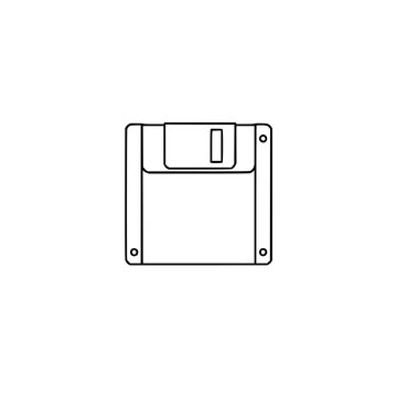 Geometric retro floppy disk icon vector with consistent stroke width on white background, perfect for vintage computer storage graphics