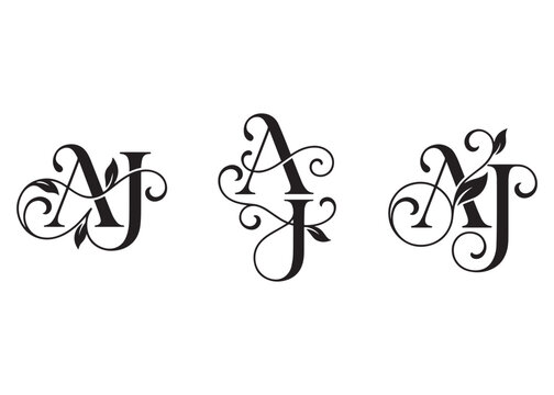 Elegant aj monogram decorative flourished serif alphabet letter design