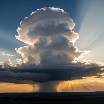 A large cumulonimbus cloud with sun rays