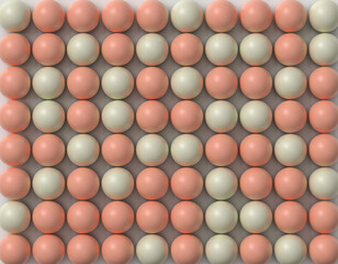 Symmetrical Grid of Matte Pastel Spheres Arranged Perfectly on Pink Background