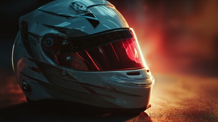 Fototapeta premium Racing helmet reflecting speed and protection for high performance motorsport driver