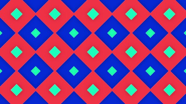 Abstract geometric pattern of red blue and green diamond shapes seamlessly arranged