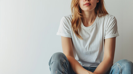 Fototapeta premium ラフな服装で座っている女性