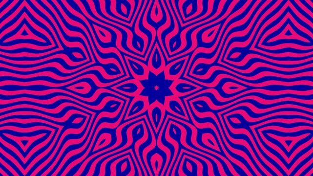 Abstract hypnotic pattern of symmetrical curves in vibrant pink and blue