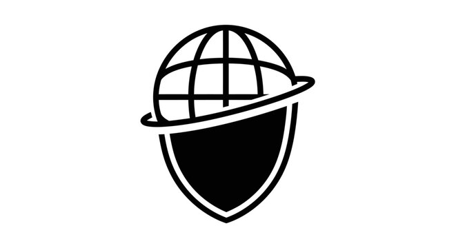 Globe on shield logo symbol icon.
