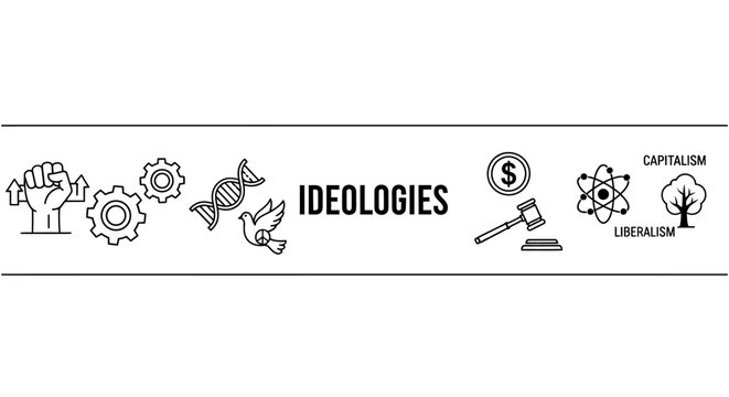 Ideologies concept with various icons.