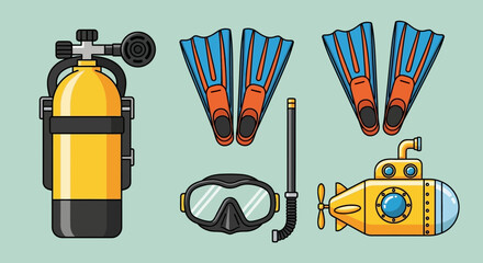 Scuba diving equipment set illustration. © yanto