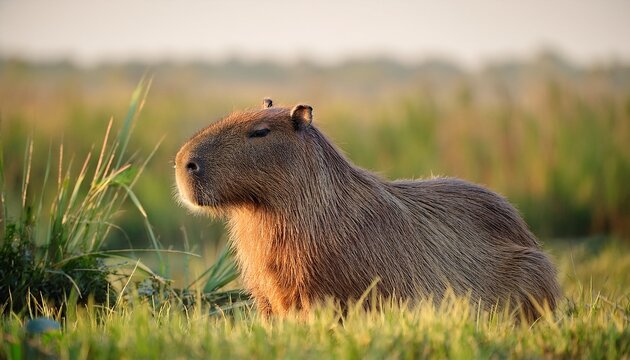 Capybara Sitting Among The Grass In The Esteros Del Ibera Corrientes Argentina