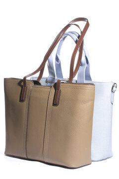 Two women's leather bags on a white background