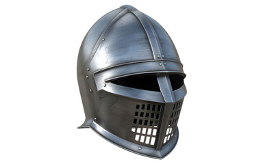 Fototapeta premium Medieval crusader helmet or great helm isolated on transparent background ready for battle