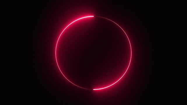 Glowing neon circle loading icon in red animates and rotates against a dark black background, creating a futuristic frame effect for a seamless loop video.