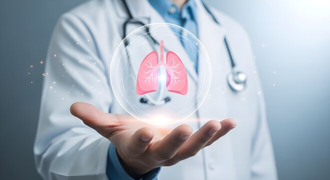 Healthcare Awareness Banner Featuring Doctor and Lung Illustration for TBC Campaign