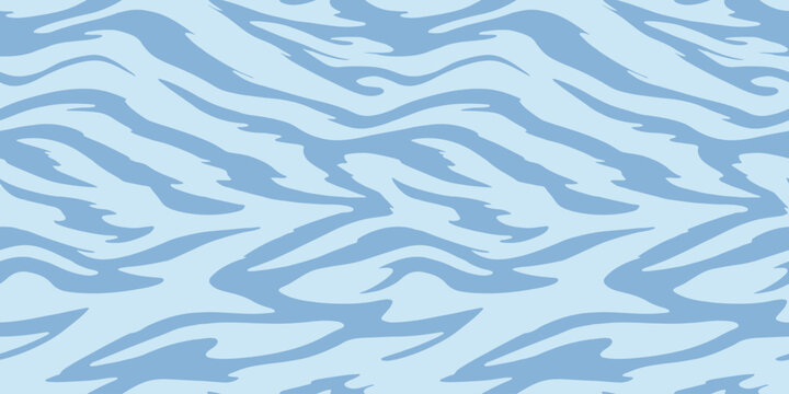 Blue tiger stripe camouflage seamless pattern. Vertical stripes camo design. 