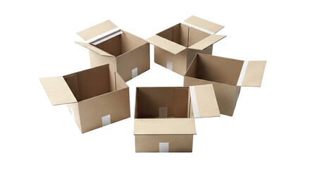 Set of open cardboard boxes arranged in a star pattern