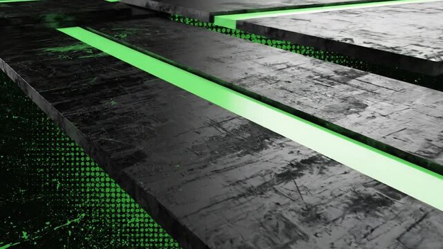 Neon Lights Illuminating Dark Stone Steps.