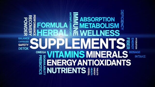 Supplements animated word cloud-text design animation tag kinetic typography seamless loop.