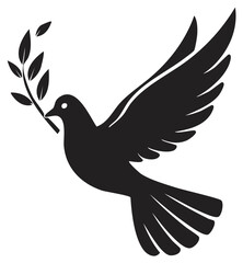 Obraz premium Dove Flying with Olive Branch Black Silhouette Peace Symbol Vector Illustration
