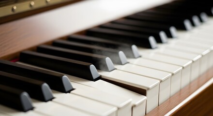 Clean and elegant close-up of grand piano keys.