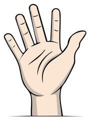 Fototapeta premium Cartoon hand open with all five fingers extended in illustration style.