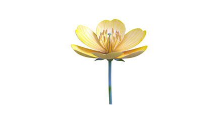 Detailed Yellow Flower with Green Stem on White Background